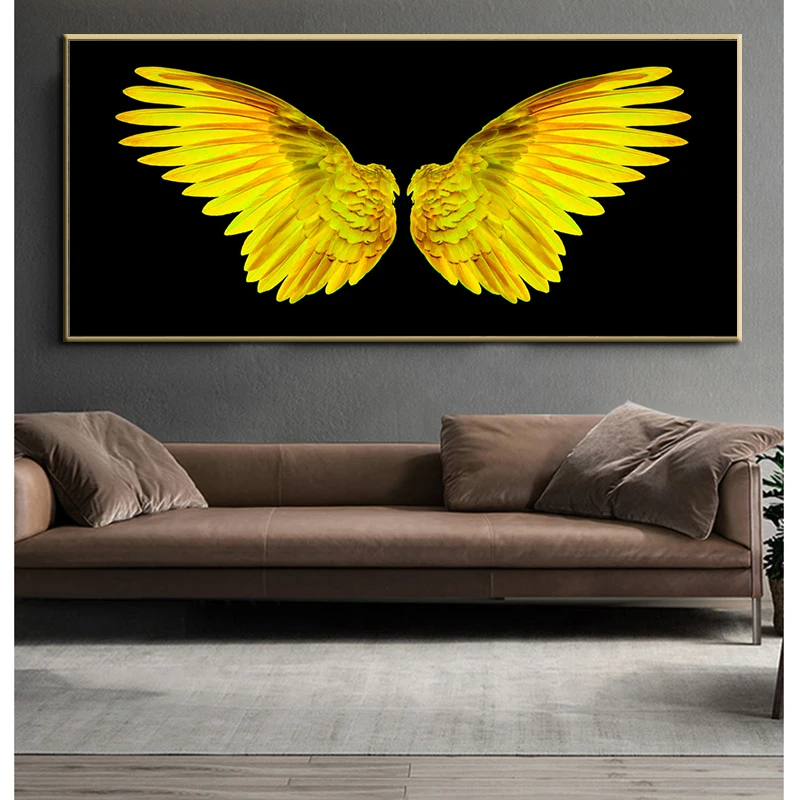 

Angel Golden Feather Wings Modern Wall Art Posters Canvas Painting Oil Painting Prints Wall Pictures For Livingroom Decor Home