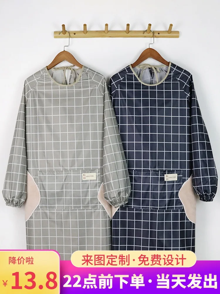 

Фартук для домашней кухни с длинными рукавами, водонепроницаемая и маслостойкая рабочая одежда на заказ, Модный женский фартук для готовки,...