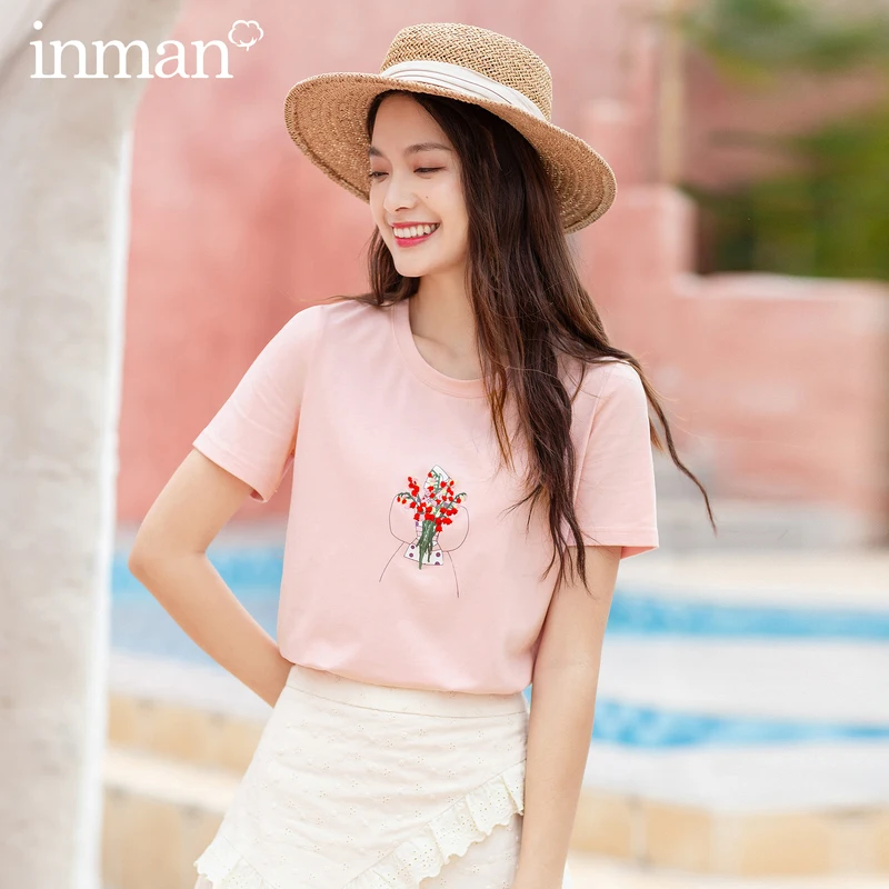 INMAN летняя футболка с круглым воротником и вышивкой|Футболки| |