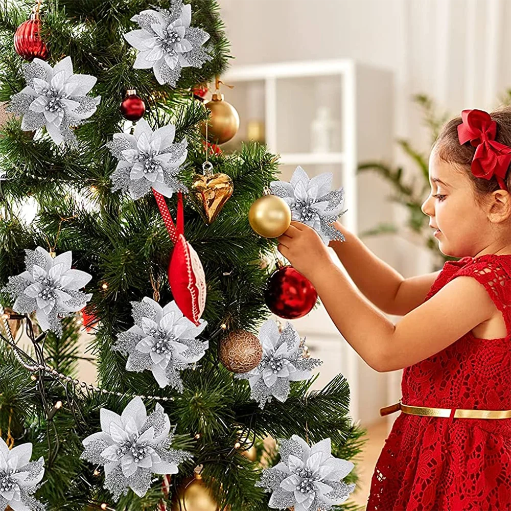 5/10 шт. новогодние искусственные пуансеттийские цветы | Дом и сад