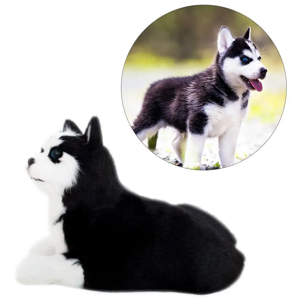 

19cm Simulation Husky Plush Toy Black White Dog Doll Cartoon Soft Man-made Hair Toys Children Kids Pet Figurine Gift