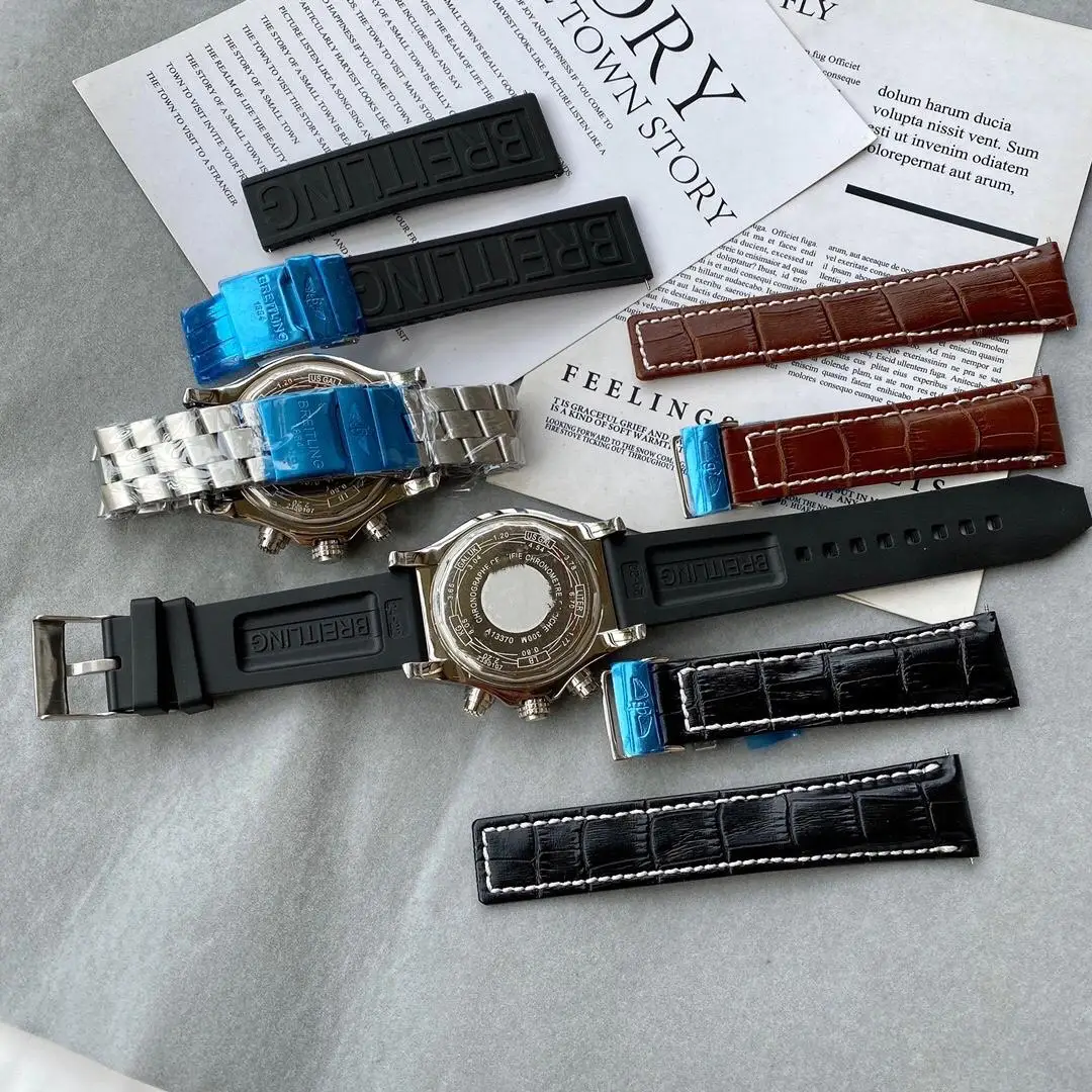 

High Grade 45mm Men Quartz Battery Chronograph Movement Black Sport Model Wristwatch With Rubber Luxury Stainless Stee