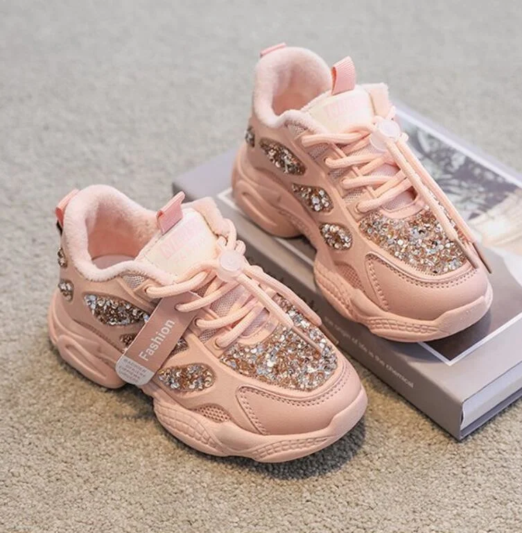 

2021 Autumn Winter Children Sport Shoes Breathable Plush Warm Boys Gilrs Sneakers Soft Light with Fur Outdoor Kids Running Shoes