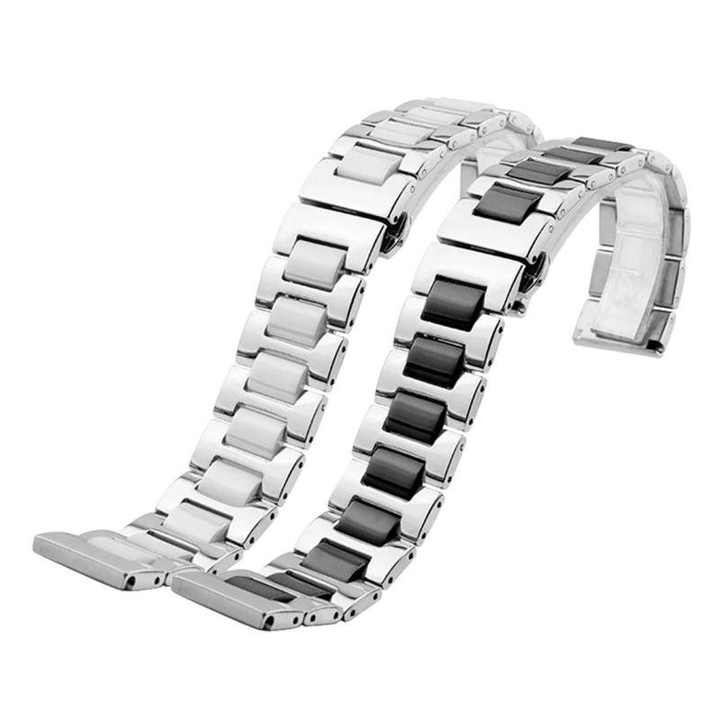 Ceramic bracelet in stainless steel watchband watch strap women man wristwatches band 12 14 16 18 20 22mm white Butterfly buckle
