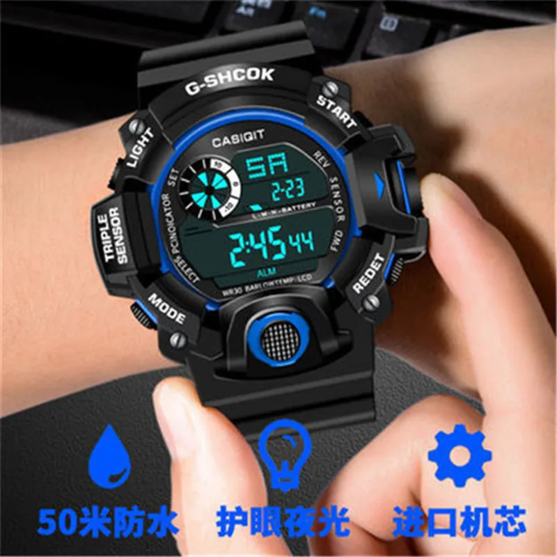 

Cool Luminous Men Sport Watch High-end Silicone Strap Military Wrist Watch Led Calendar Waterproof Digital Watch reloj de hombre