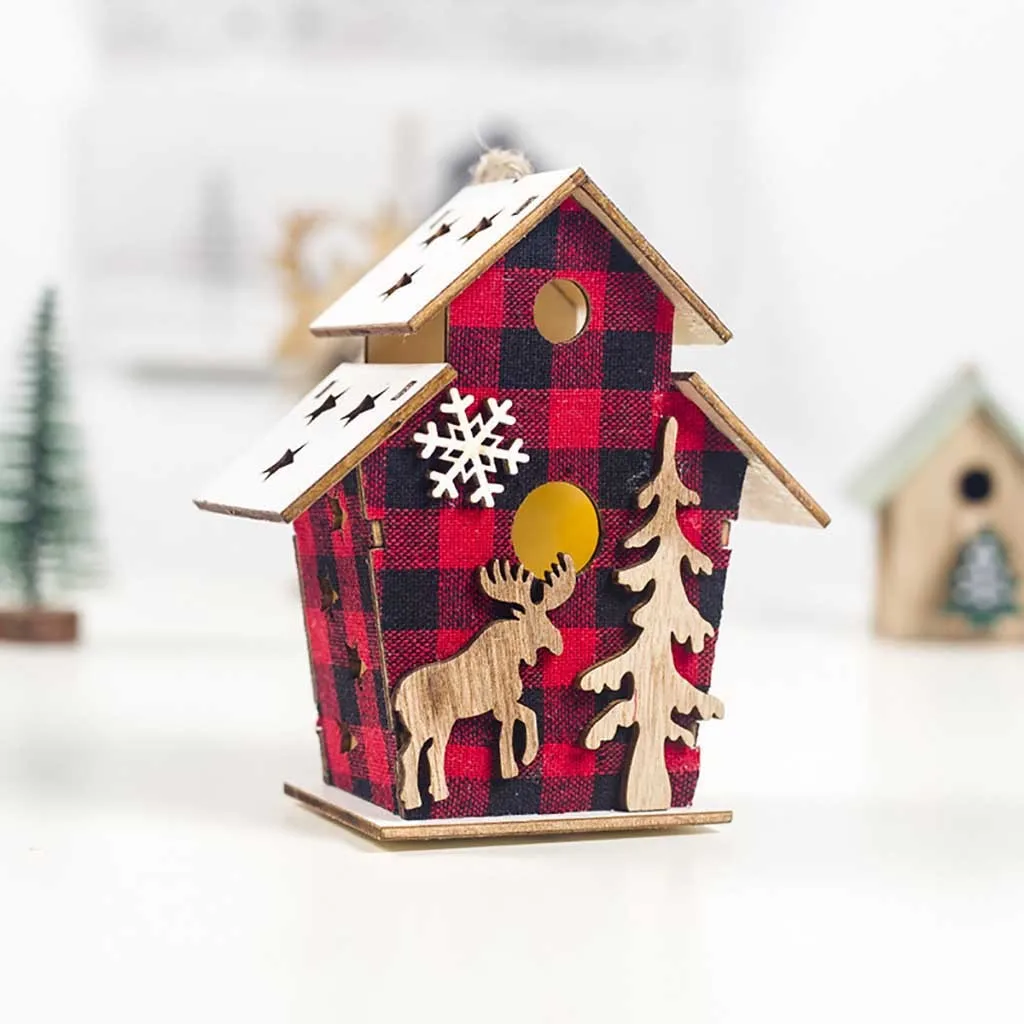 DIY светодиодный светильник деревянный дом рождественская елка украшение Санта