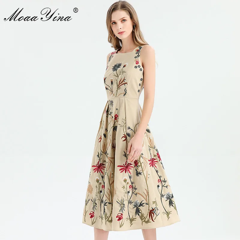 Модное дизайнерское платье MoaaYina весна лето женское без рукавов элегантные