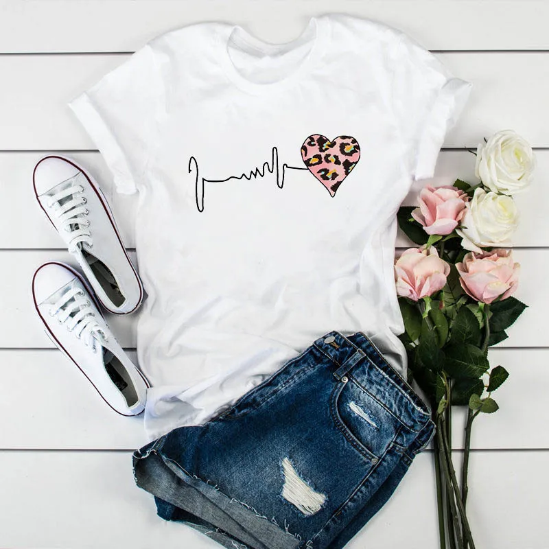 

2021 Women Plus Size Harajuku Tops Leopard Graphics T-shirt 90s Girl O-Neck White Tshirt Fashion Short sleeve Casual tee shirt
