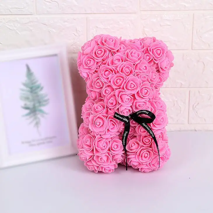 Pink Искусственные цветы 25 см Роза медведь девушка Юбилей Рождество День Святого Валентина подарок на день рождения для свадебной вечеринки - Цвет: Pink