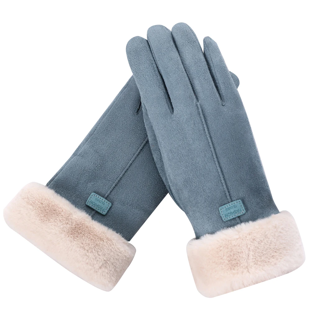 

Fashion Women Cute Suede Gloves Autumn Winter Warm Touch Screen Mitts Thickened Outdoor Sports Anti-Cold Full Finger Mittens