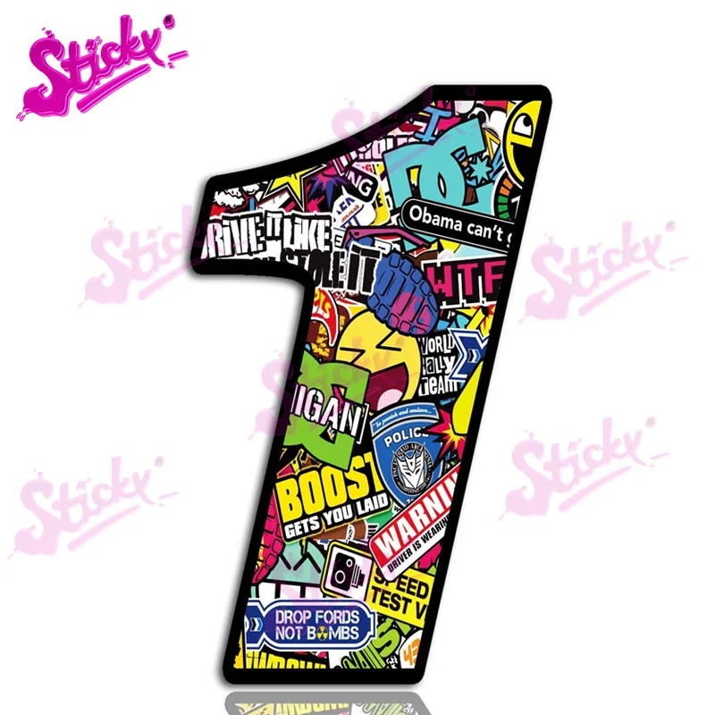 

STICKY Colorful Number Bomb Skull Car Sticker Decal Decor For Auto Motocross Racing Laptop Helmet Trunk Wall PVC Sunscreen