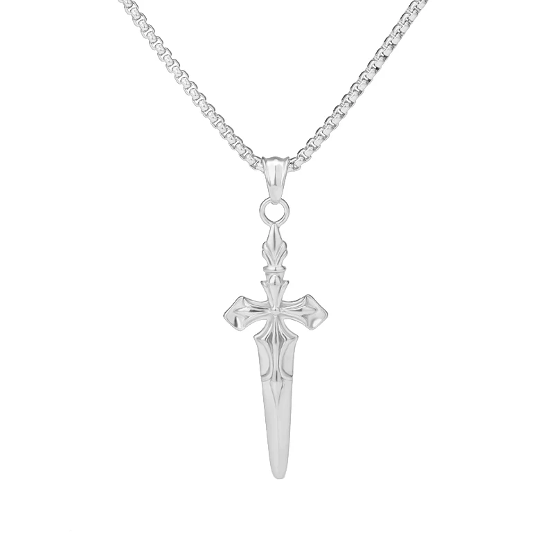 Steel Necklace Золотое ожерелье с кулоном в виде меча для мужчин, цепочка с крестом, длинное колье из нержавеющей стали, ожерелье s, ювелирное изделие, подарок, ожерелье Largos Mujer - Окраска металла: Steel Necklace