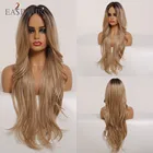 EASIHAIR, коричневый, длинный, натуральный, волнистый, кружевной, синтетический, передний, парики из кружевных волос, парик для женщин, высокая плотность, термостойкий, парик для косплея
