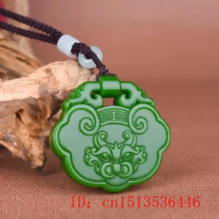 Ожерелье с подвеской в виде дракона из натурального зеленого нефрита