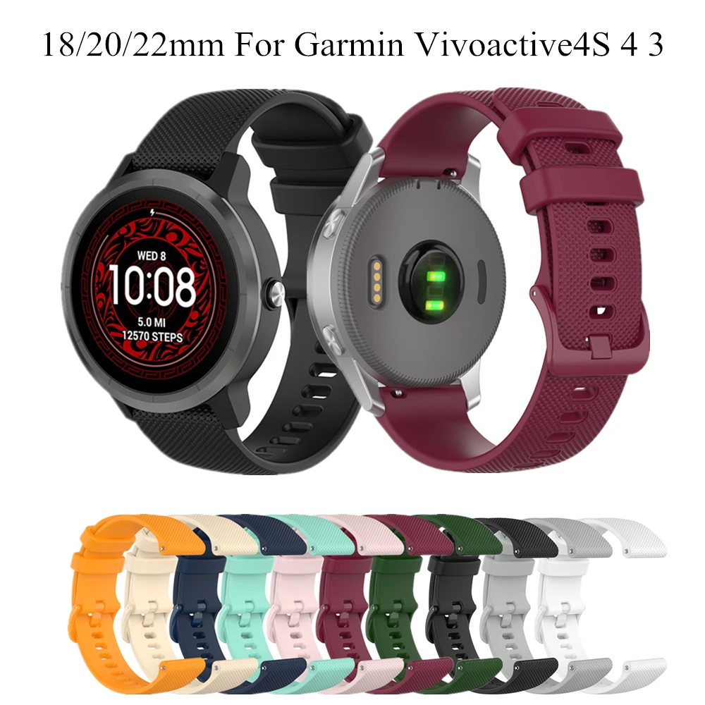 

Силиконовый ремешок для часов 18 мм/20 мм/22 мм для смарт-часов Garmin Vivoactive 4S 4 3 ремешок для смарт-часов замена Браслет для смарт-часов Garmin Vivoactive 3 4 ...