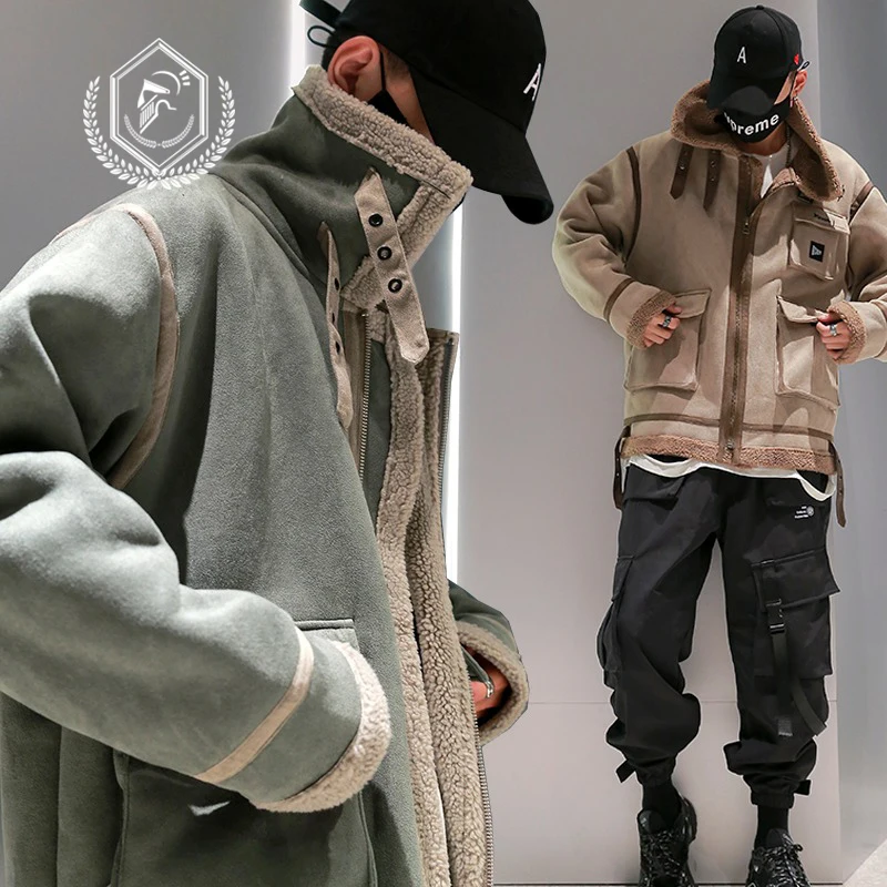 Мужская модная Тяжелая дубленка из искусственной замши повседневная куртка в