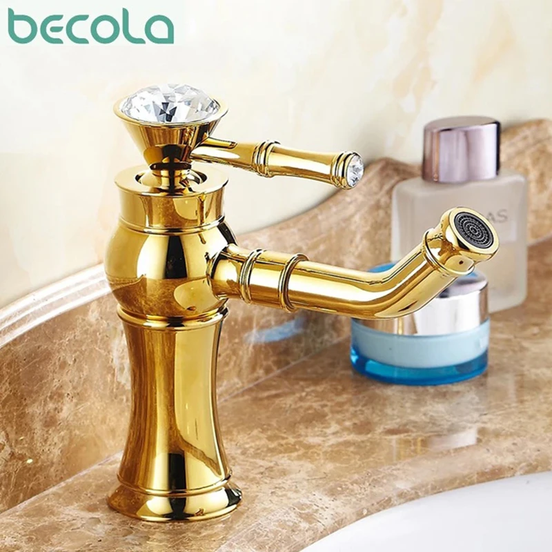 

becola Brand Design Brass with body Single Handle with diamond basin mixer Bathroom Faucet gold Mixer Tap B-1013M