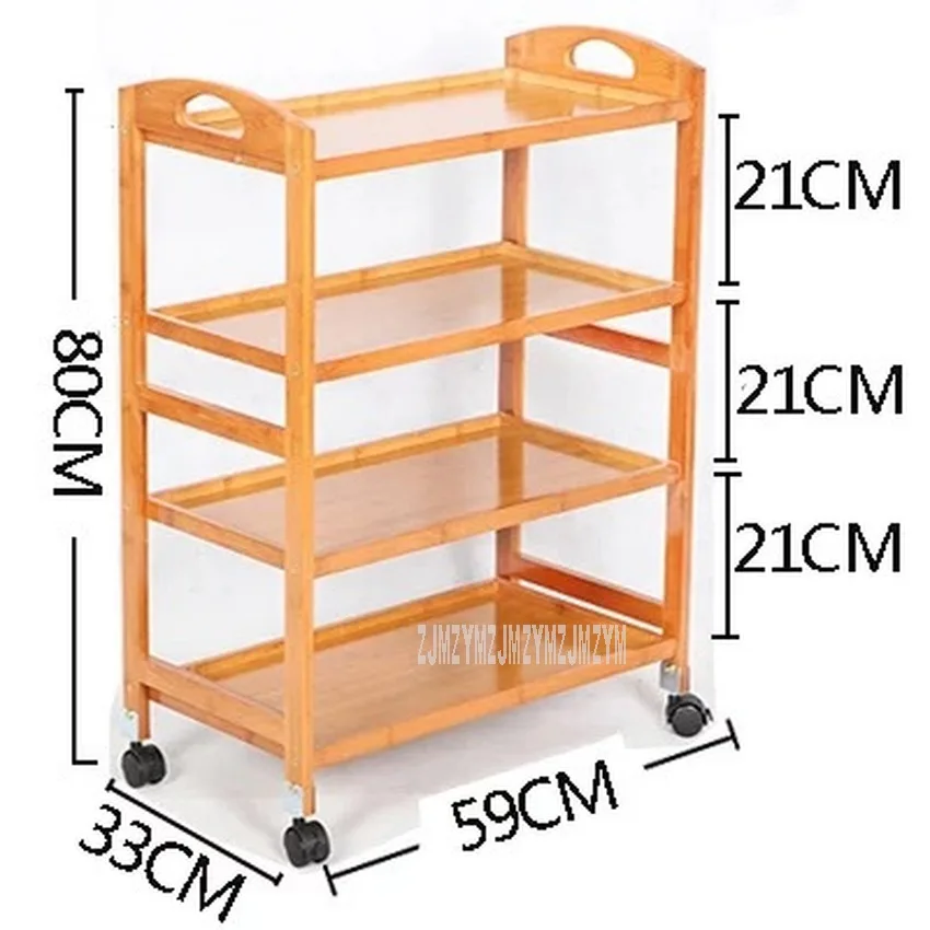 

New Movable Bamboo Dining Trolley 3/4 Layer Tea Dining Cart Small Living Room Side Cabinet Beauty Salon Trolley Kitchen Shelf