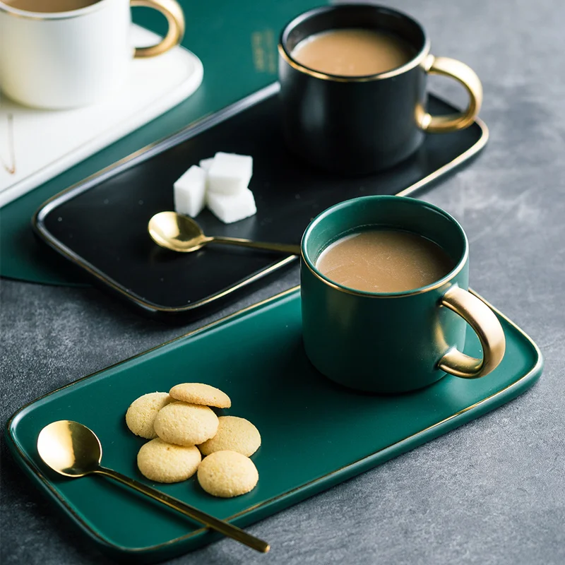 

Chinese Tea Cup Set Porcelain Eco Friendly Simple Modern Ceramic Coffee Cup Set Saucer Spoon Crockery Xicara Drinkware EB50BD