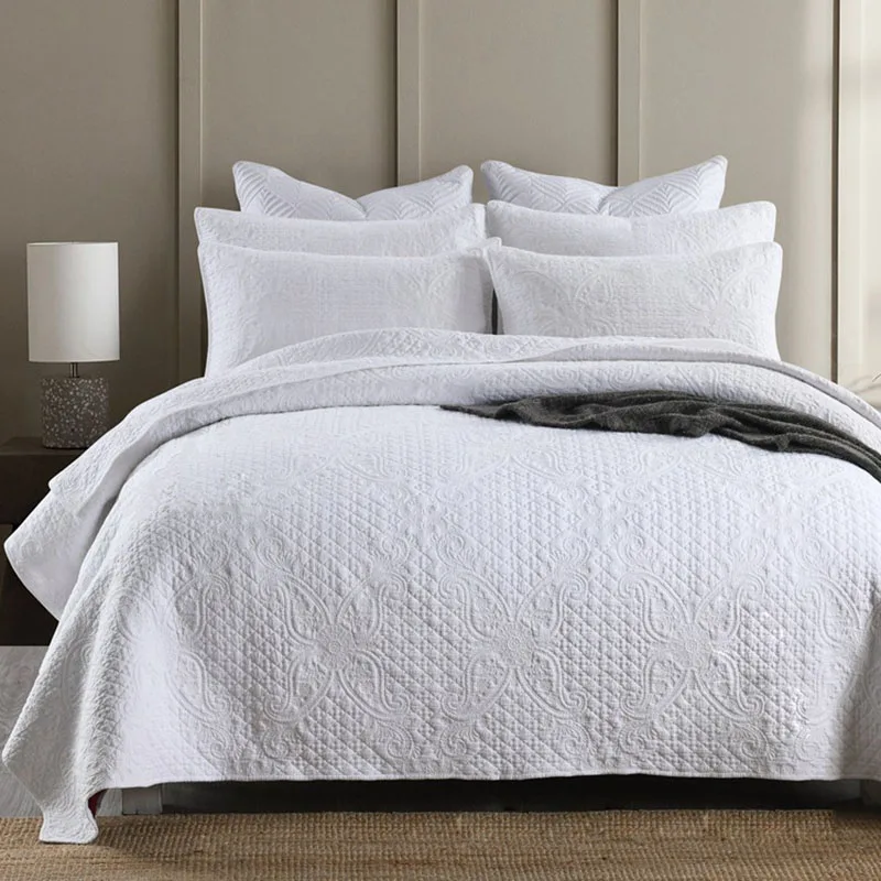 

Solid Bedspreads on the Bed 3PCS Cotton Quilt Sets Embroidered Bed Cover 2 Shams King Queen Size Coverlet Summer Blanket CHAUSUB