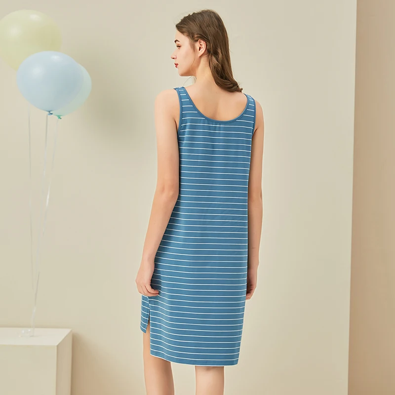 

Vest nightdress loose and comfortable home pajamas, knitted cotton camisole striped nightdress