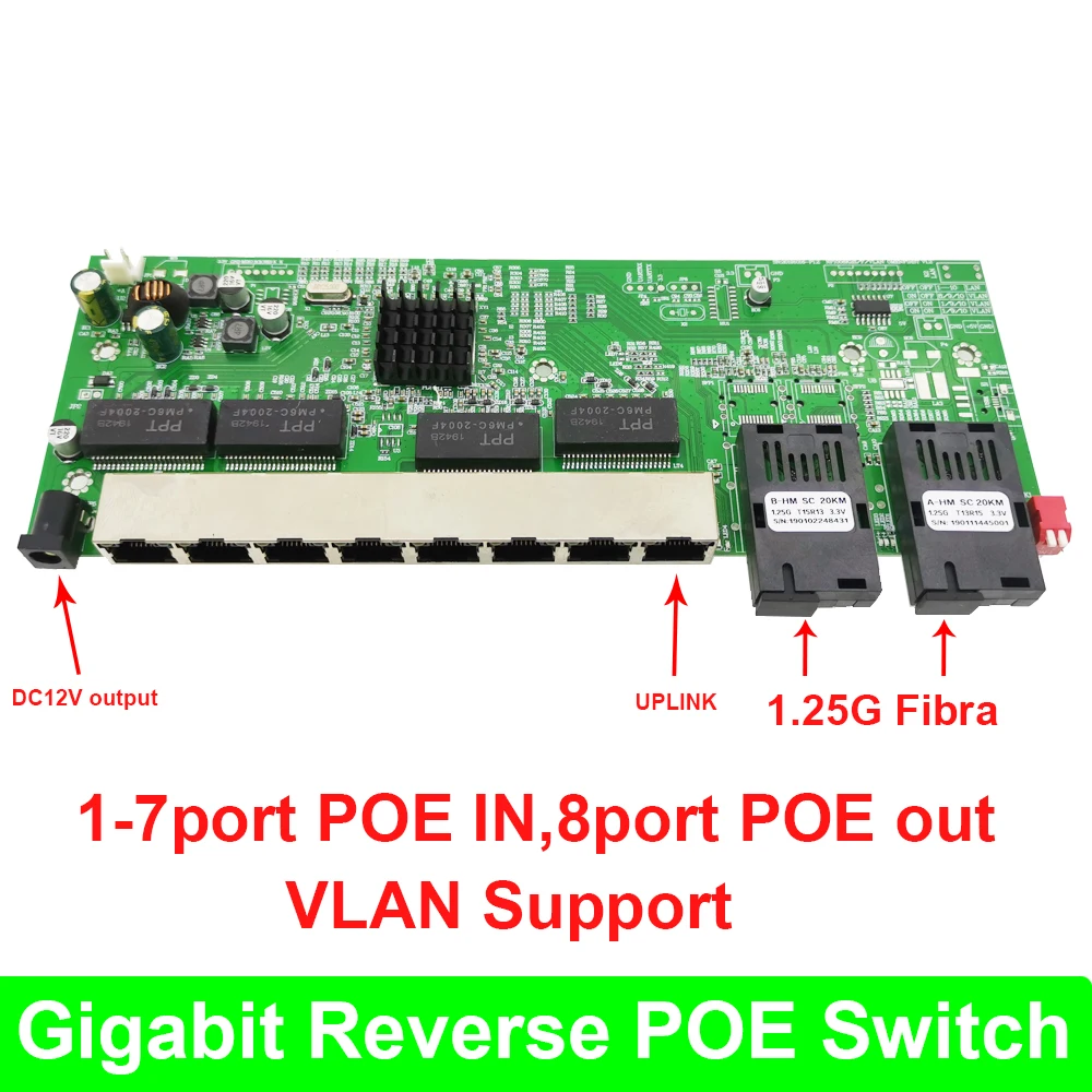 Обратное POE питание VLAN Model10/100/1000M Gigabit Ethernet коммутатор волоконно оптический