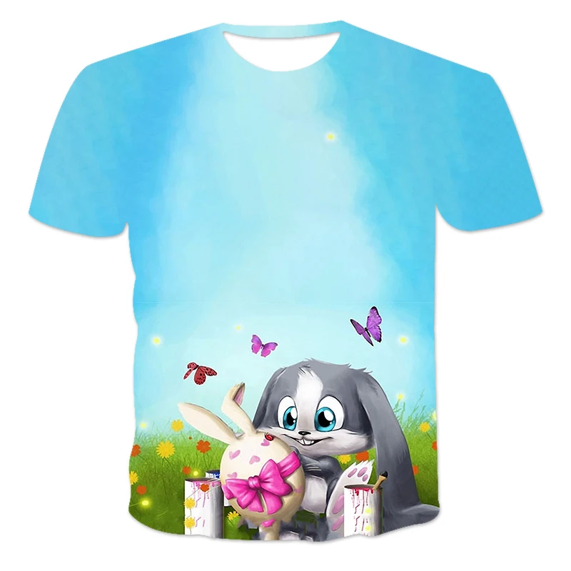 

Rabbit Spring/Summer 2021 New Boys And Girls 3D Pattern Short Sleeve T-Shirt O-Neck Teen Myna Hip Hop Cartoon Dongman 4T-14T