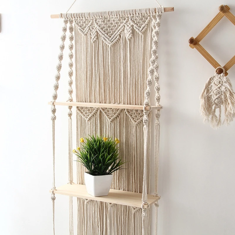 

Nordic Bohemian Long Tassel Tapestry Storage Rack Hand-woven Mural Wall Hanging