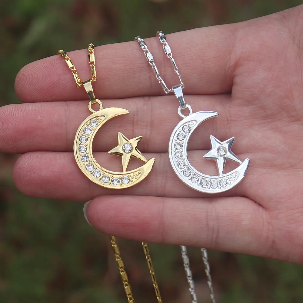 

Fashon Moon Star Pendant Necklace For Women Crystal Crescent Charm Necklaces Wedding Engagement Jewelry Collar Chain