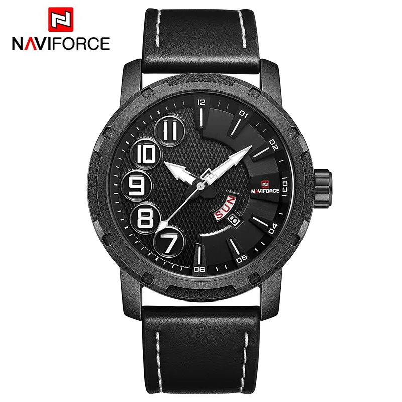 Black White NAVIFORCE Лидирующий бренд мужские спортивные часы мужские Уникальные Роскошные Кварцевые часы с датой мужские кожаные армейские военные водонепроницаемые наручные часы - Цвет: Black White
