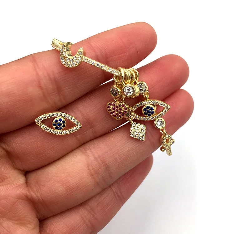 Большой дизайн S925 золотая игла дьявольские глазки в форме сердца счастливая