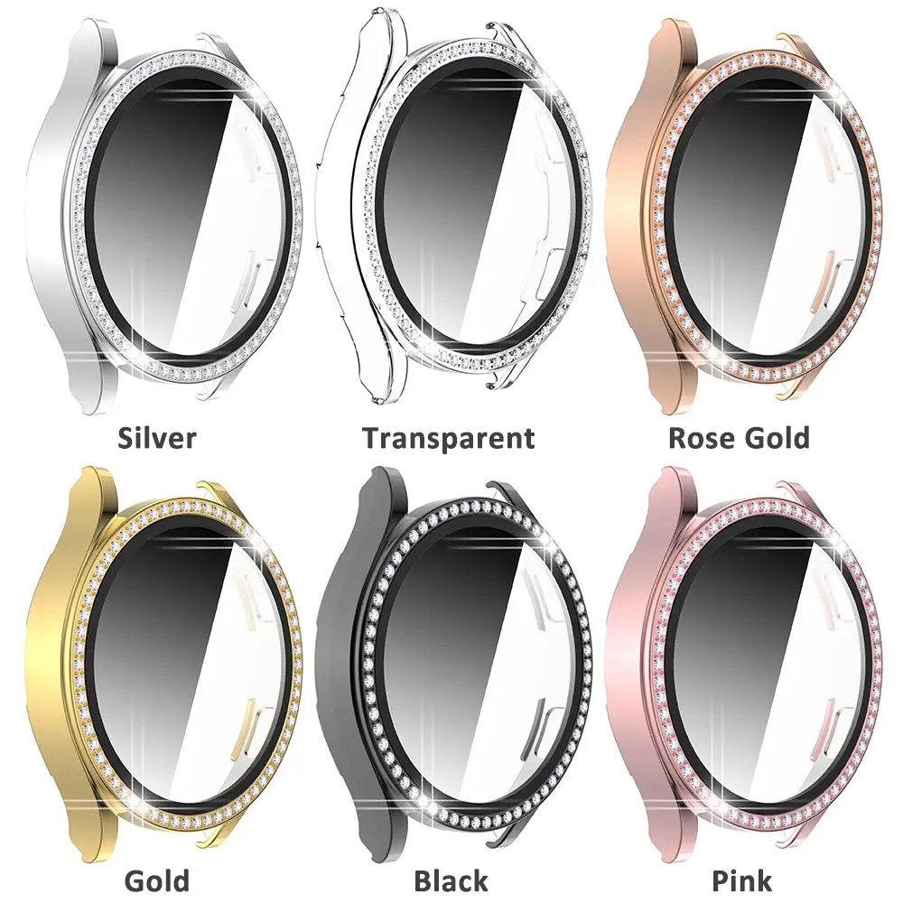 

2021 For Samsung Galaxy Watch 4 40mm 44mm Accessories PC Bling Screen Protector Case Diamond Bumper Cover Shell Tempered Film