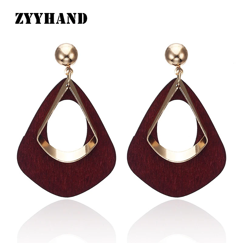 Женские деревянные серьги в европейском стиле золотого цвета женские