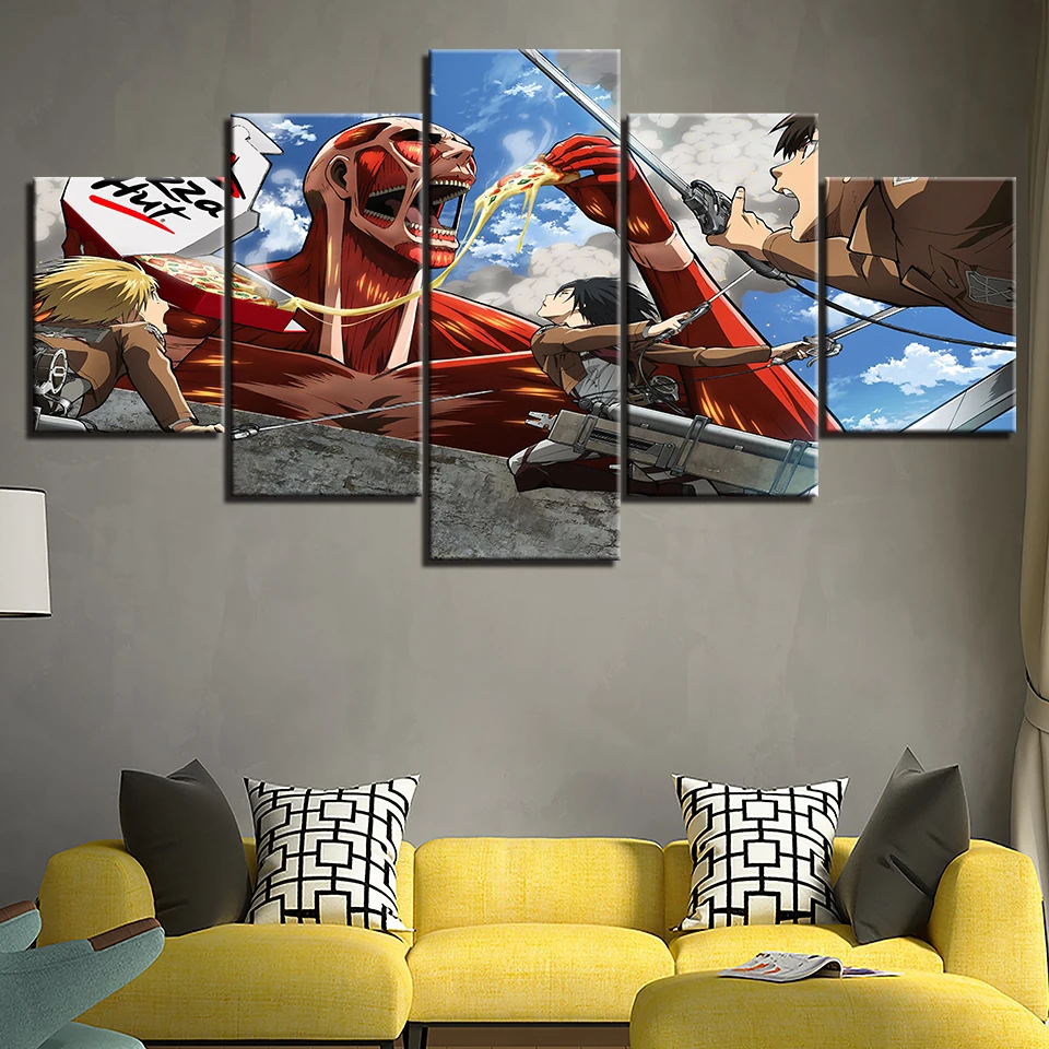 

Attack On Titan Canvas Poster Framed 5 Pieces Painting Anime Shingeki No Kyojin HD Print Picture Wall Art Living Room Home Decor