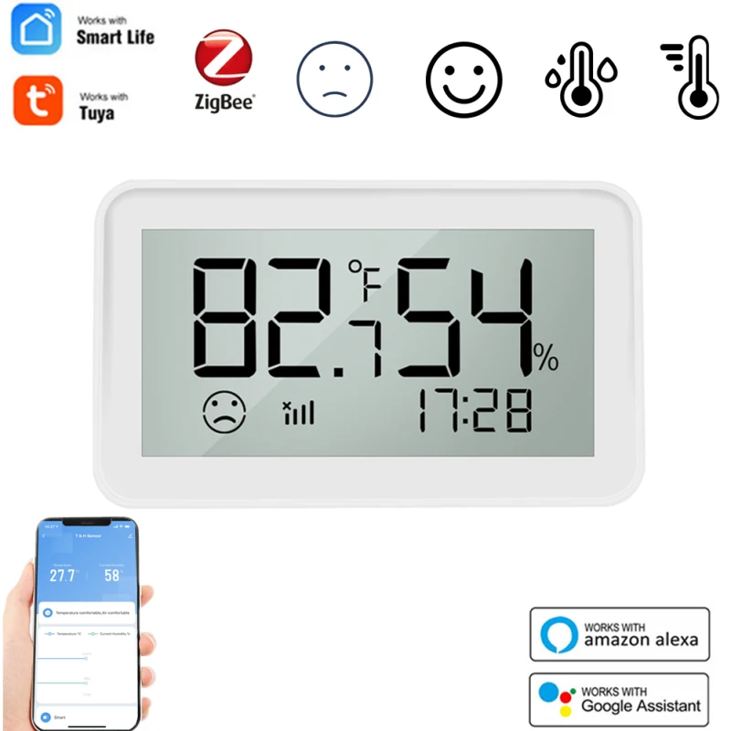 

Датчик температуры и влажности Tuya ZigBee для умного дома, комнатный гигрометр-термометр с ЖК-экраном, работает с Alexa Google Home