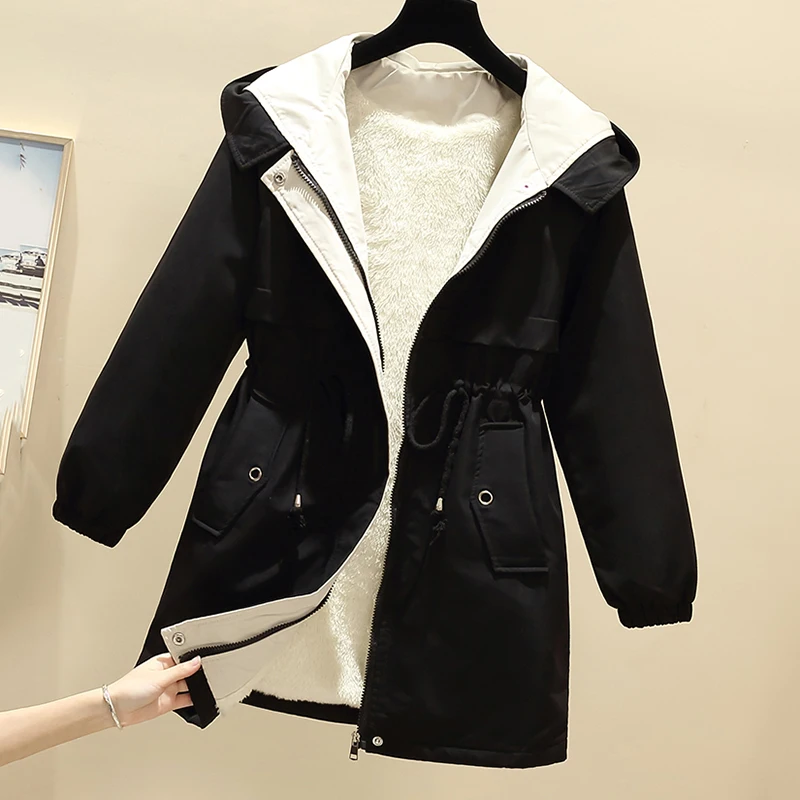 Женское бархатное пальто с капюшоном Повседневная теплая ветровка большого