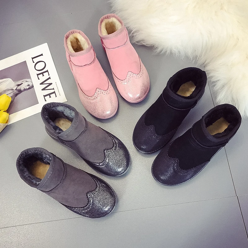 Rimocy/обувь с перфорацией типа броги женские повседневные зимние ботинки розовые