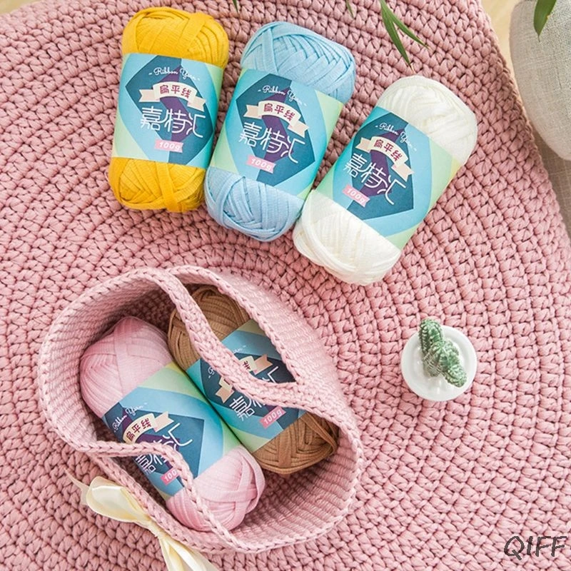 

100g Flat Faux Wool Kntting Yarn Crochet Hand-Woven Thread for Blanket Basket