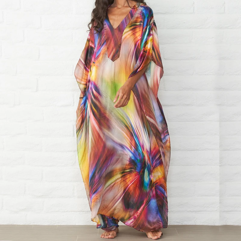 Большие размеры Бохо пляжное длинное платье Для женщин пляжная саронг бикини с v