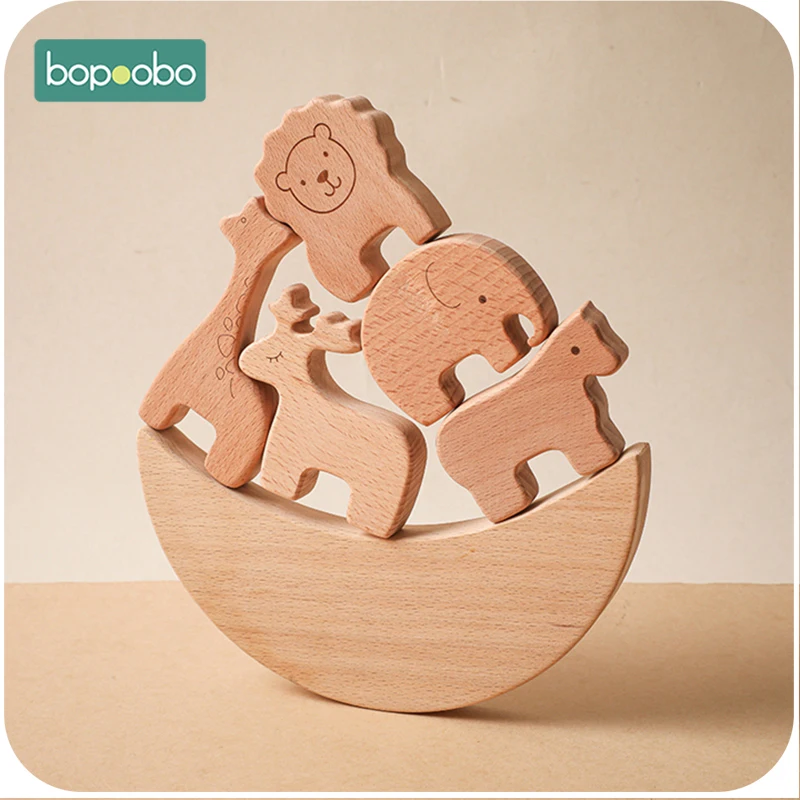 

Bopoobo 6pc Baby Wooden Stacking Building Block Toy Jigsaw Puzzle Set Creative Educational Preschool Learning Toys for Kids Gift