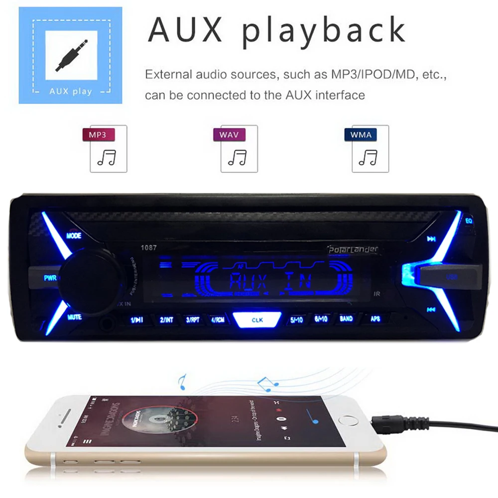 

1087 RDS+ Bluetooth Car radio 1 din mp3 player detachable panel stereo remote control FM USB TF card AUX IN music audio player