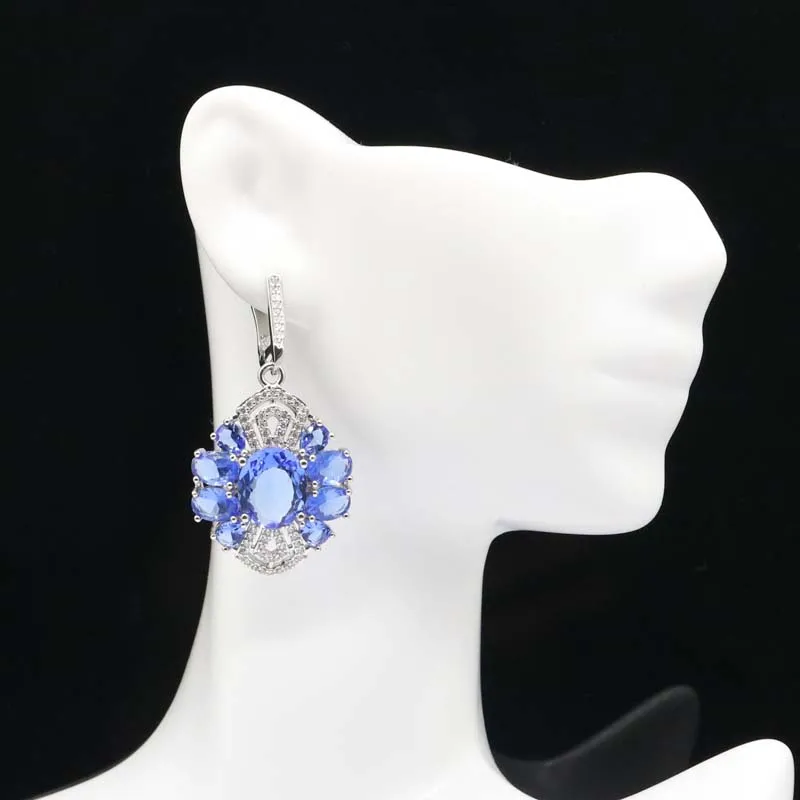 46x24 мм Новый Statement Jewelry Набор насыщенный Синий Фиолетовый Танзанит циркон женские