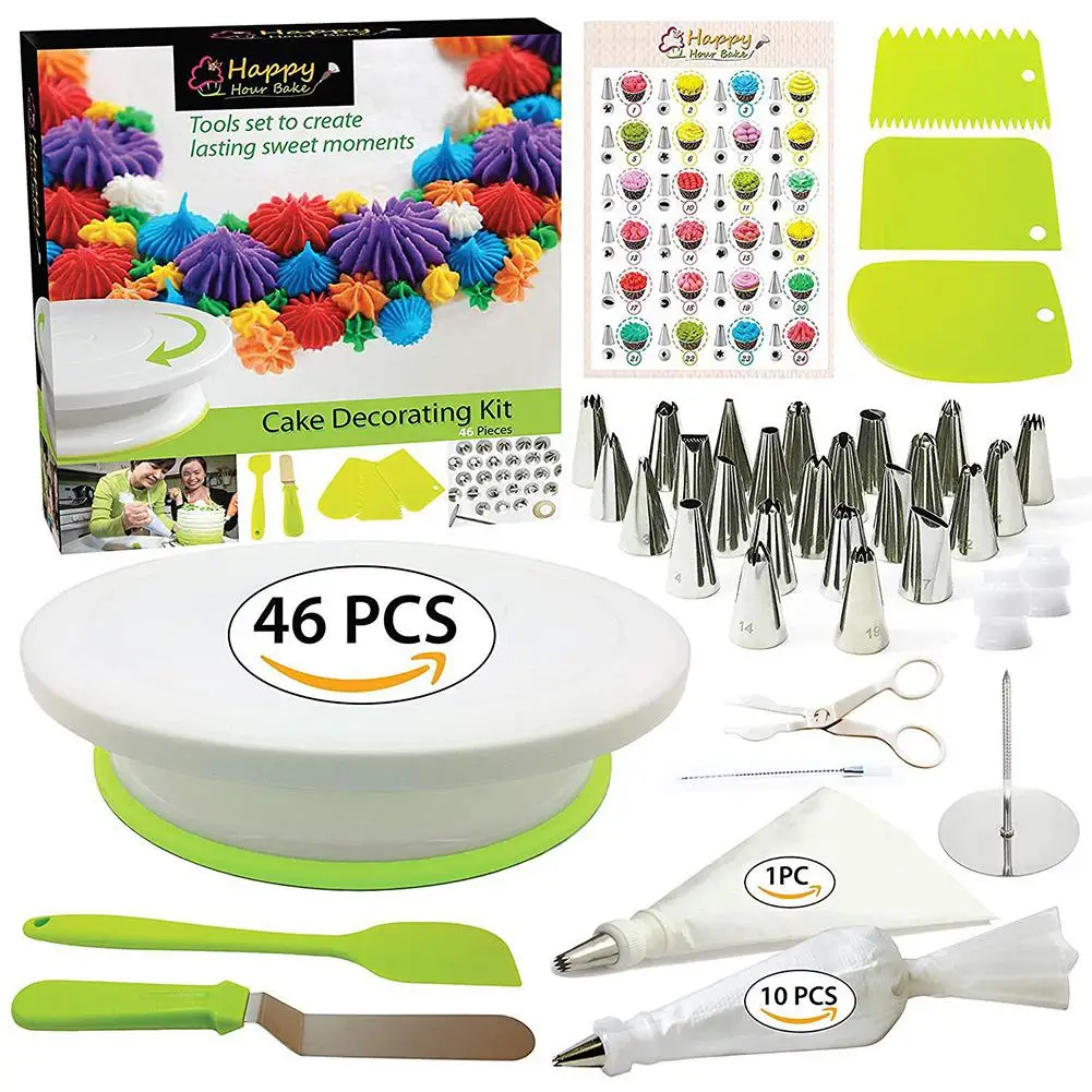 

46PC Cake Decorating Kits Cake Turntable Plastic Baking Tool Spatula Rotating Stand Nozzles DIY Baking Decorating Cake maker