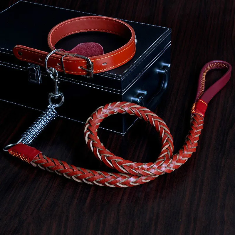 

Medium-Sized Large Dog Dog Traction Rope Golden Retriever Labrador Cow Leather Collar Dog Leash Dog Chain Supplies dog harness