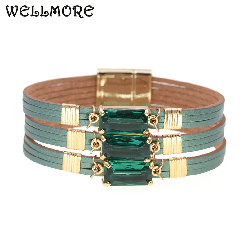 Женские кожаные браслеты WELLMORE роскошные вечерние из стекла ювелирные изделия