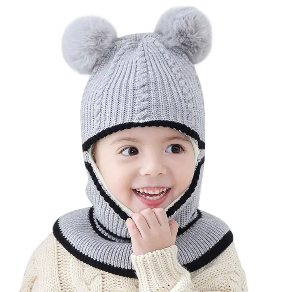 Style 1 Grey Новые теплые зимние шапки для маленьких мальчиков и девочек шапочка с мордой обезьянки шапка с ушками вязаная шапка для девочек и мальчиков - Цвет: Style 1 Grey