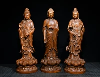 11tibet temple collection old boxwood seikos three saints of the west guanyin sakyamuni amitabha set standing buddha town house