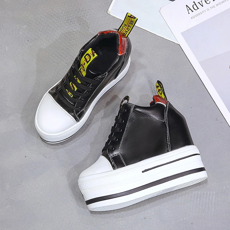 2018 Hidden Heels Women Platform Wedge Sneakers Ladies Leather Casual Black White Shoes Tenis Feminino Zapatillas Deportivas | Обувь