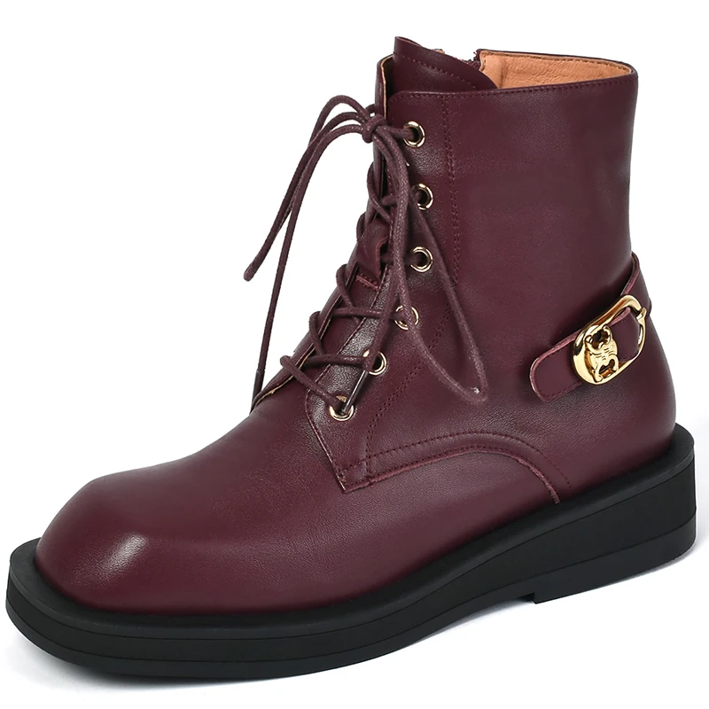 

Autumn Winter Ankle Martin Boot Elegant Fashion Platform Footwear Short Plush Shoes Boot Women Fashion Black Concise LeatherA159