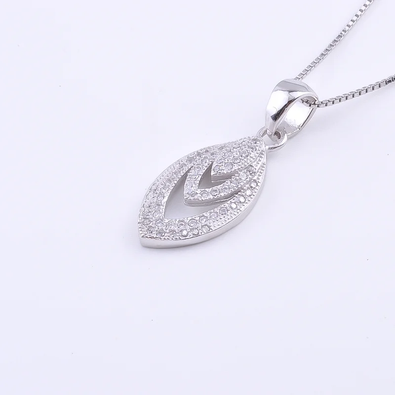 

925 Sterling Silver Zircon Oval Leaf Feather Necklace For Women Geometry Pendants Long Choker Drop Fashion Jewelry
